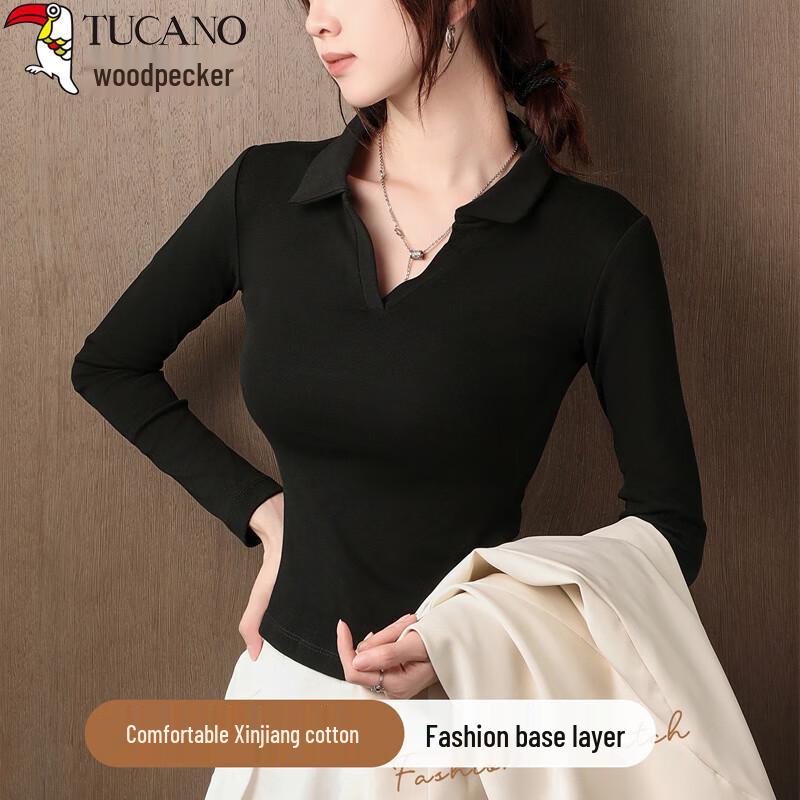 Женская хлопковая базовая футболка-поло с V-образным вырезом Xinjiang Cotton от Woodpecker XL