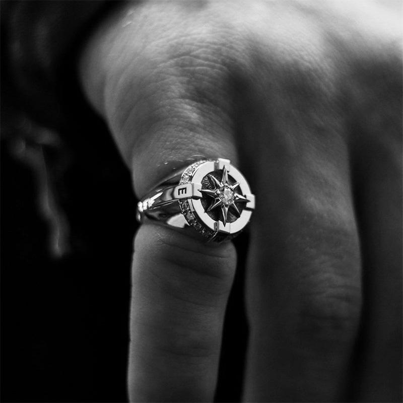 Retro Eight Awn Star Compass Ring Punk Gothic Adjustable Open Ring For Men Copper  Biker Accessories Creative Man Gift