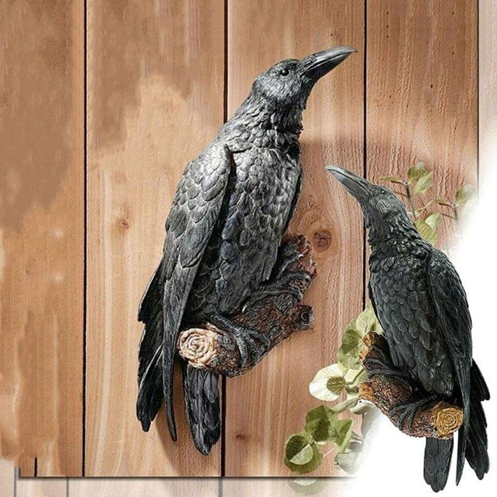 Creative Resin Raven Statue Realistic Interesting Bird Statue Raven Black Outdoor