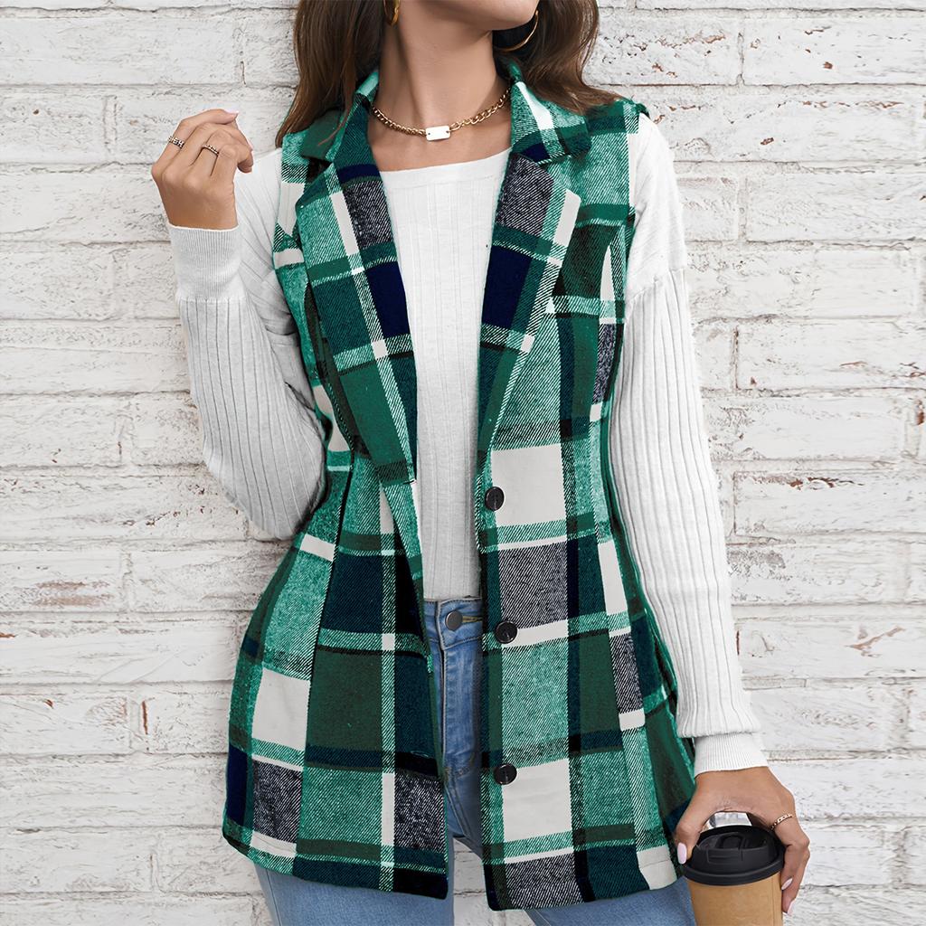 Ladies' Plaid Fashion Women's Clothing Lapel Suit Vest Plaid Top Jacket