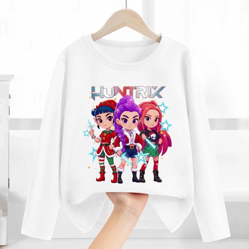 Merry Christmas Kpop Demon Hunters Print Fashion Kids T Shirt Casual Children Clothes Autumn Baby Boys Girls Long Sleeve T-shirt