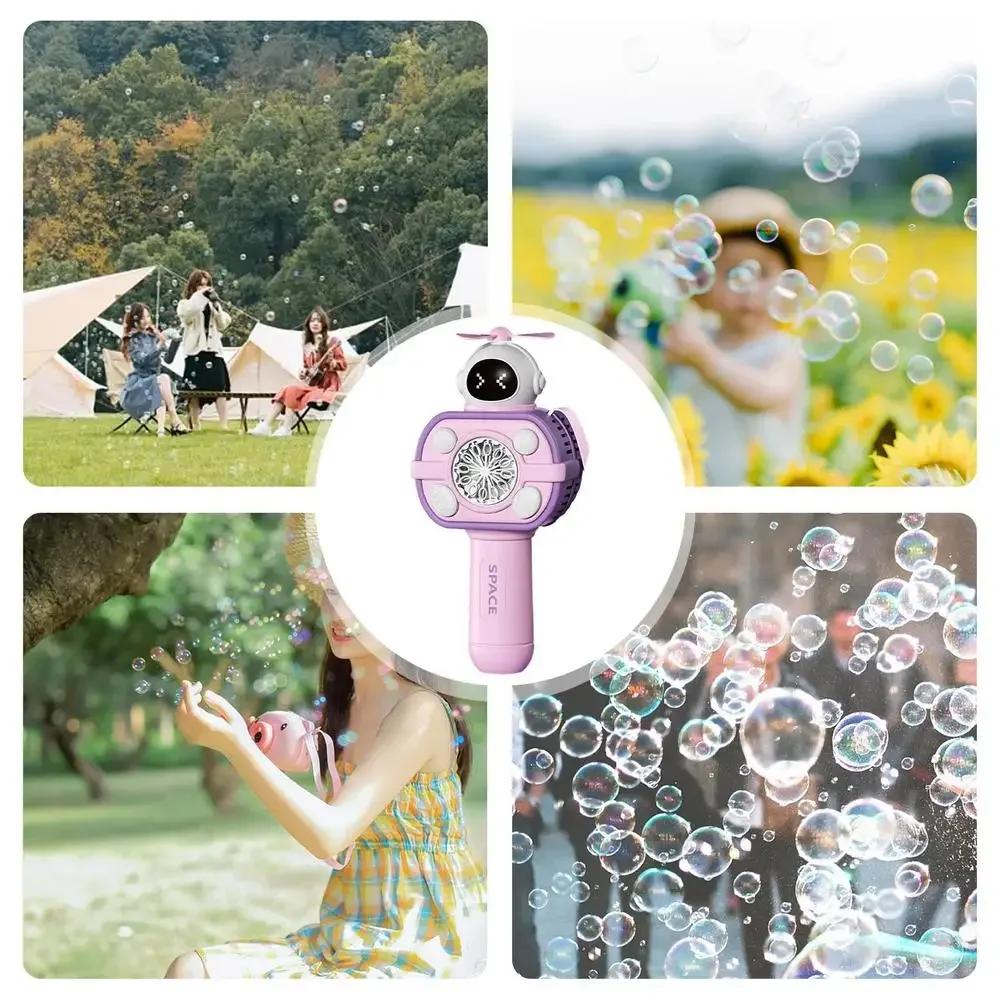 Handheld Space Bubble Gun Machine With Fan Led Lights Fully Automatic Electric Soap Maker Machine Outdoor Toys For Children