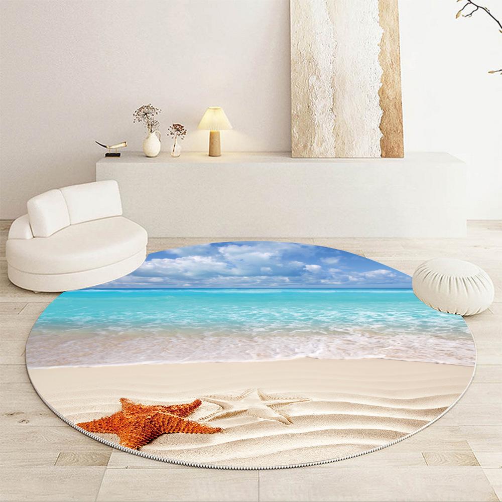 Luxury Beach Scenic Seaside Pattern Round Shape Floor Mats Kitchen Hallway Runner Rug Bedroom Living Room Soft Carpet Non-slip Area Rug