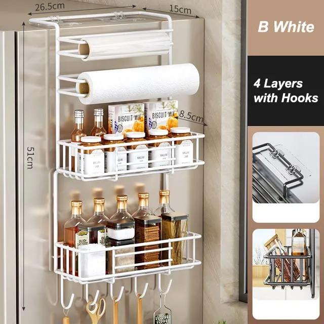 Kitchen Refrigerator Side Shelf Mmulti-functional Plastic Wrap Spice Bottles Storage Rack Kitchen Paper Tube Hanging Shelf