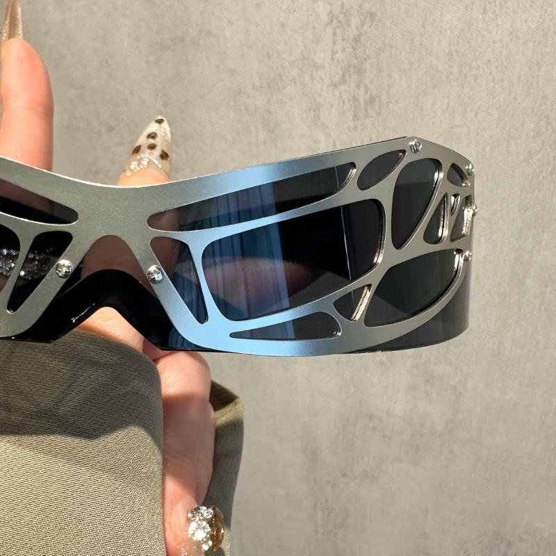 Woman Men' Futuristic Punk-Hip-Hop Glasses - Bold Geometric Rimless Frame & Gradient Suitable for Party, Casual Wear, Hip-Hop,