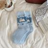 Cartoon plush socks women's medium tube socks autumn and winter plush warm cute bow puppy Australian velvet winter sleep socks