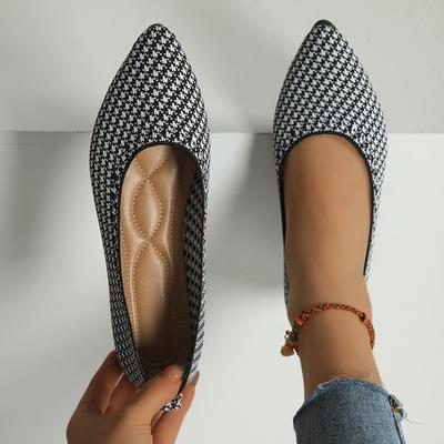 Fashion Black  Women Pointed Toe Knitting Flats Shallow Casual Sandals 2024 Fashion New Autumn Dress Shoes Loafers Trend Femme Shoes