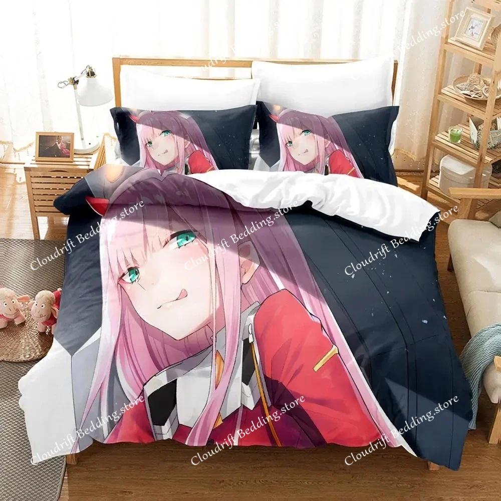 Darling In The Franxx Bettwäscheset Jungen Schlafzimmer Bettbezug Set 3D Spannbettlaken Einzelbett Doppelbett Full Queen King Size Bettbezug Bettset