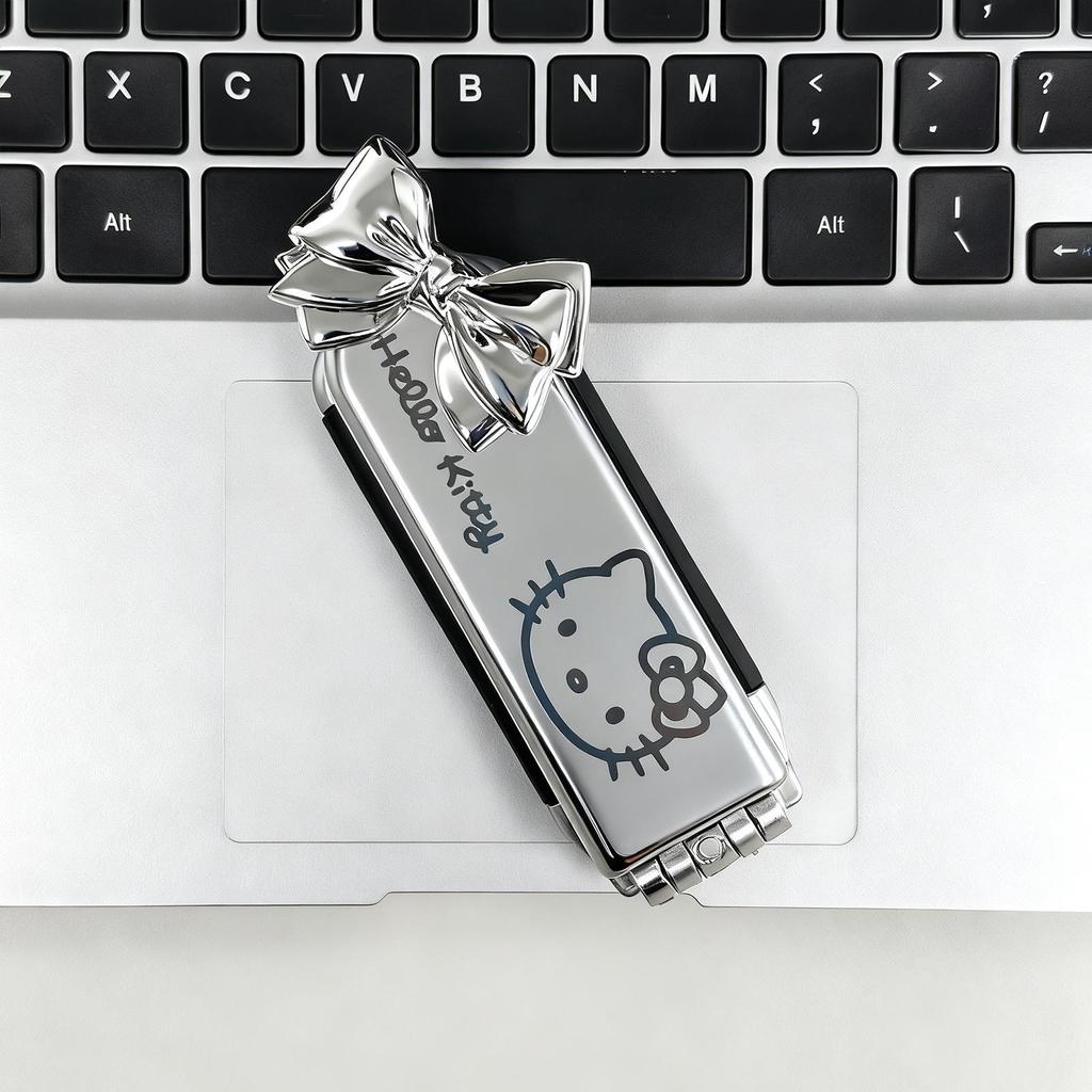 Silver Sanrio Foldable Air Cushion Comb with Mirror for Female Students - Portable Mini Comb