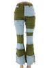 2025 Autumn Color Block Patchwork High Waist Flared Women's Denim Pants