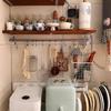 Wall-Mounted Stainless Steel Kitchen Storage Rack with No-Drill Hooks for Towel, Spatula, and Dishcloth