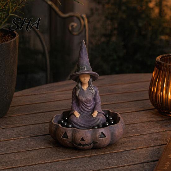 Halloween Party Table Centerpiece Faceless Witch Storage Tray, Resin Pumpkin Candy Bowl, Figurine Detailed Sculpture Desktop Organizer for Candies