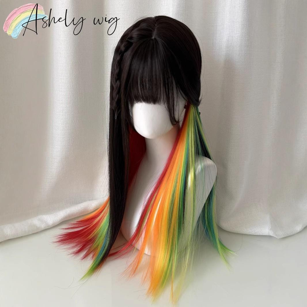 

Ashely Colorful Wigs with Bangs 24inch Y2K Lolita Nature High Temperature Fibers Headband Synthetic Wigs for Cosplay Daily Use (as the picture,24inches&1pc)