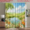 2D Flat Printing 2pcs Drapes Colorful Butterfly Meadow Lake Landscape Digital Printed Polyester Drapes Festive Wall Decor for