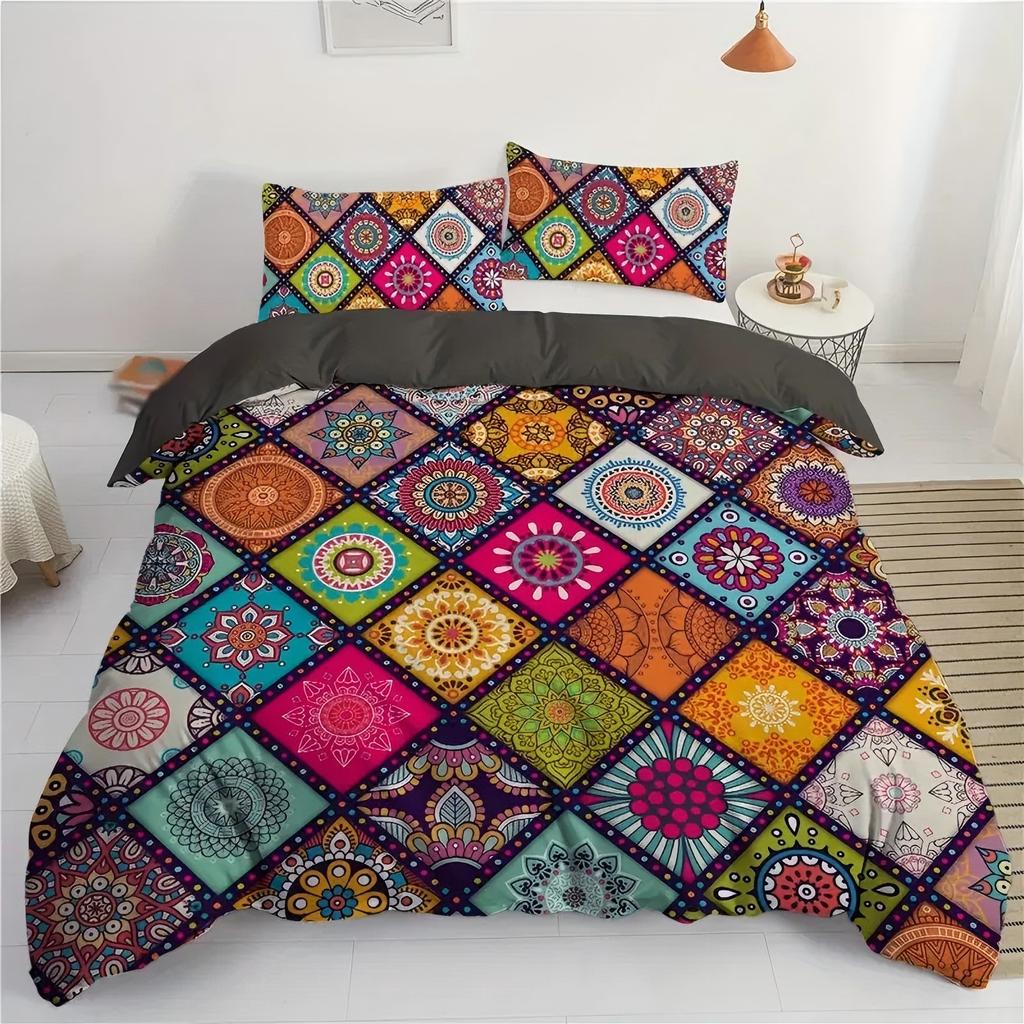 Motor Pull Pattern Grid 3D Printed Duvet Cover Set Bohemian Style Bedding Set Soft Comfortable Polyester Quilt Cover Pillowcase