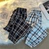 Women's Spring Autumn Four Seasons Plaid Elastic Waist High Waist Draped Slim Drawstring Trousers
