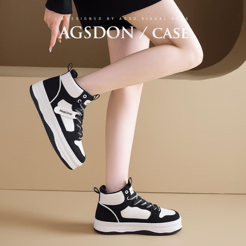 Augustus High-top Board Shoes Women's 2025 New Autumn and Winter Black and White Panda Shoes Platform Casual Sports Women's Shoes