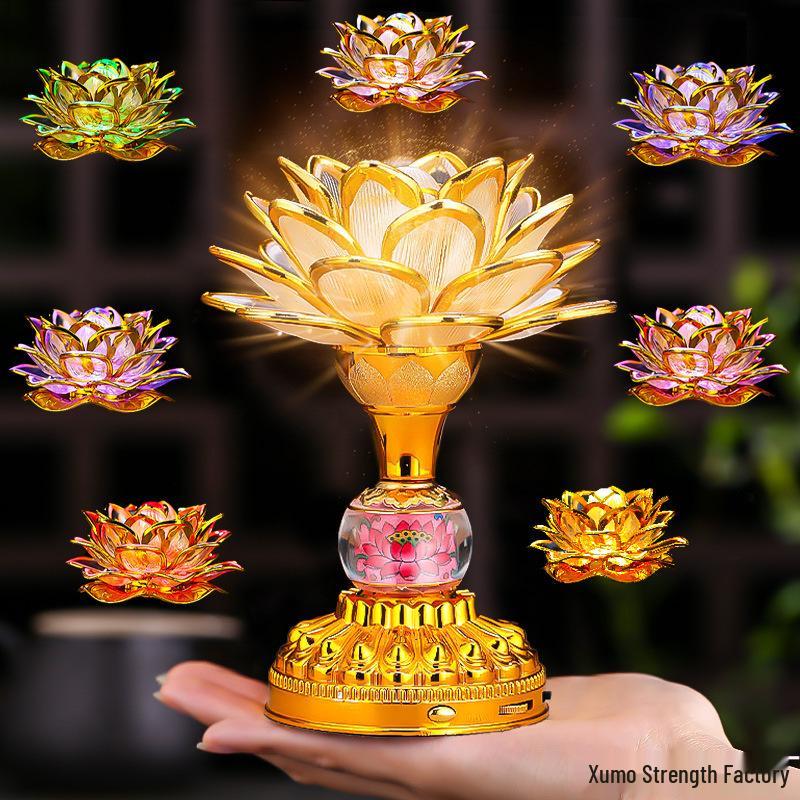Seven-Color Lotus Bodhisattva Plug-in Offering Lamp for Buddha Hall, Year of the Horse.