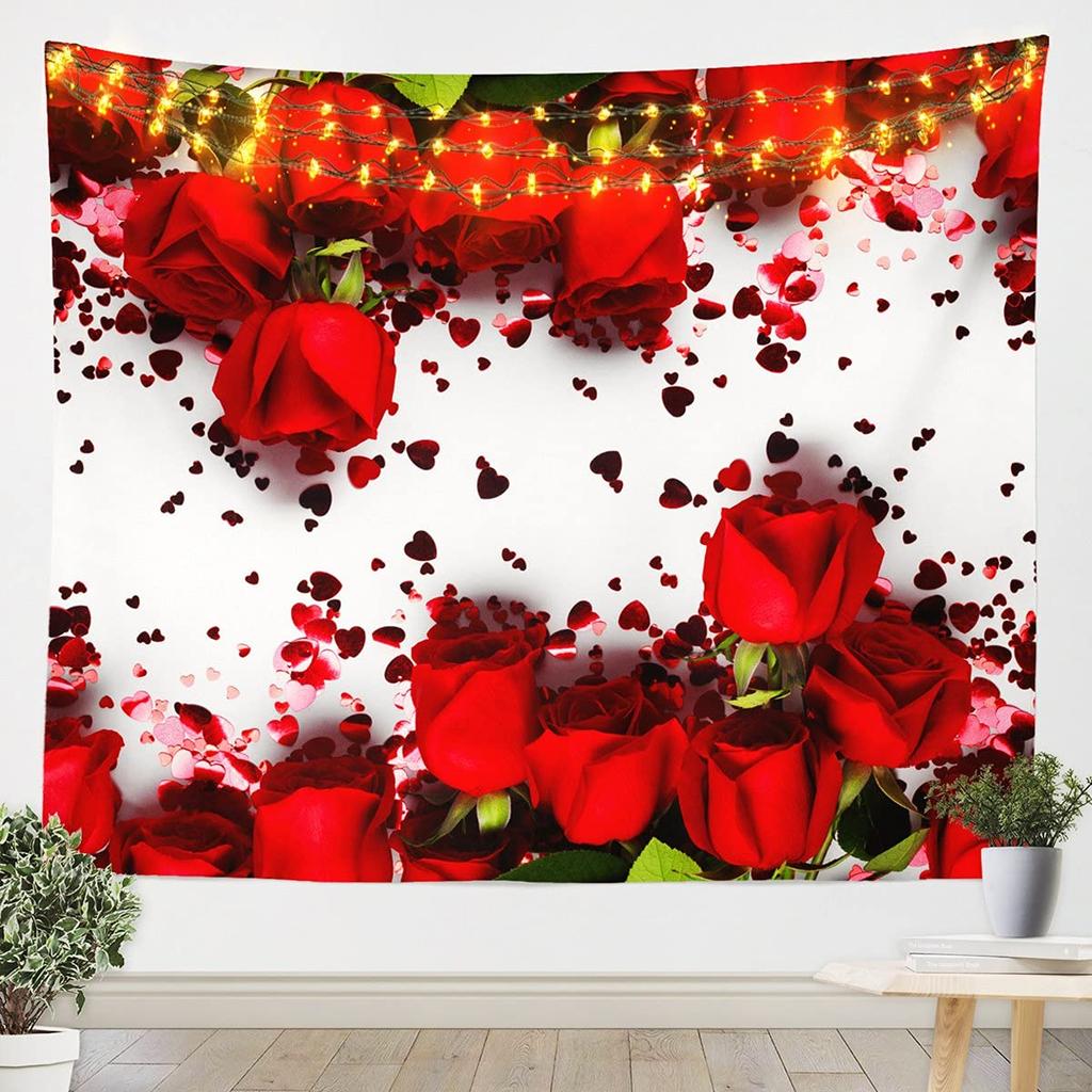 Romantic Dark Red Rose Tapestry,Moody Floral Wall Art with Vivid Red Roses & Dark Leaves,for Bedroom,Aesthetic & Cozy Home Decor