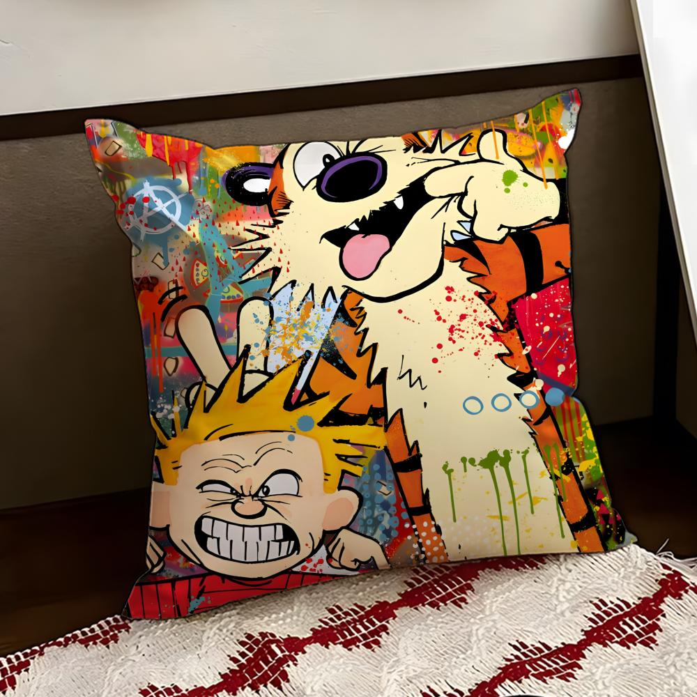 Cartoon CCalvin and HHobbes Cushion Cover Reversible Soft Durable Pillow Cover Home Car MultiScene Use for Daily Comfort