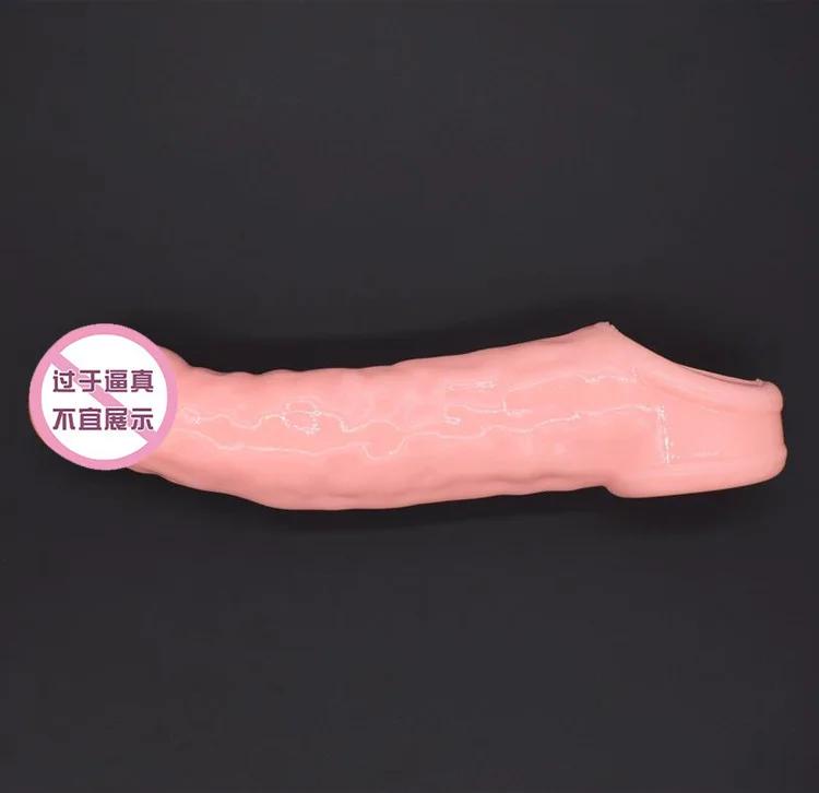 Reusable Penis Sleeve with Vibrator Penis Ring 19cm Clear Cock Ring Extender Soft Dick Enlarger for Couples Reusable Condoms