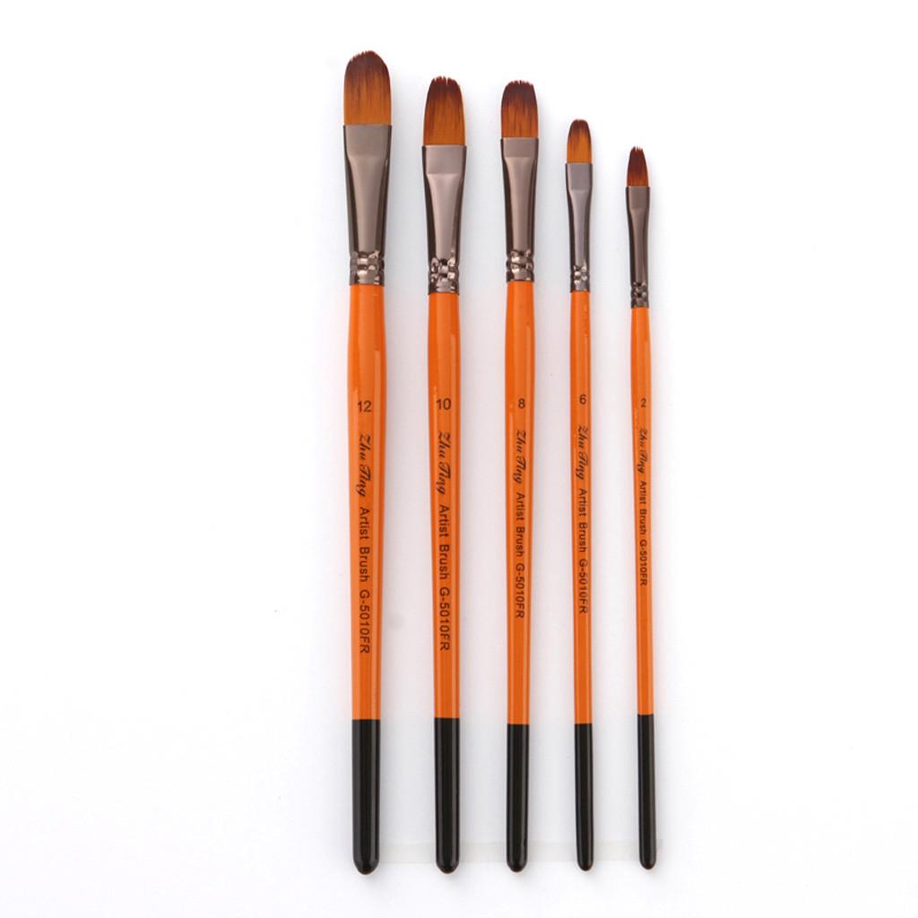 5 Artist Watercolor Painting Brushes Brush Oil Acrylic Flat&Tip Paint Kit