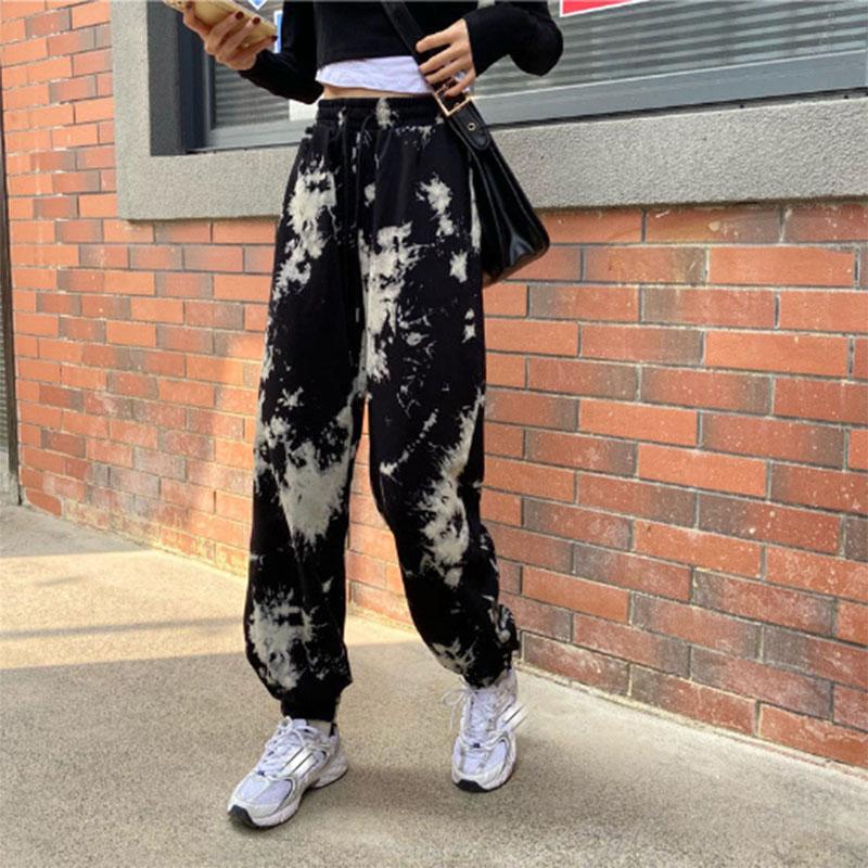 

Женские спортивные трендовые универсальные повседневные брюки с завязками тай-дай, узкие брюки с высокой талией для девочек XXL
