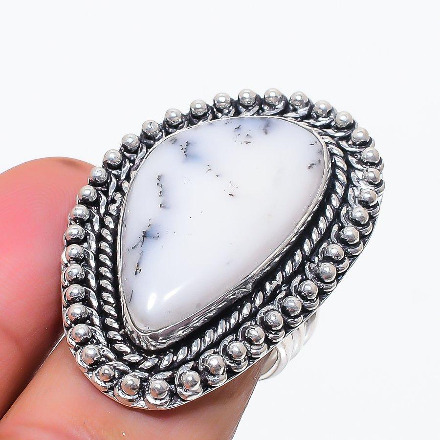 

Ювелирное кольцо из стерлингового серебра 925 пробы с дендритом и опалом, размер 8