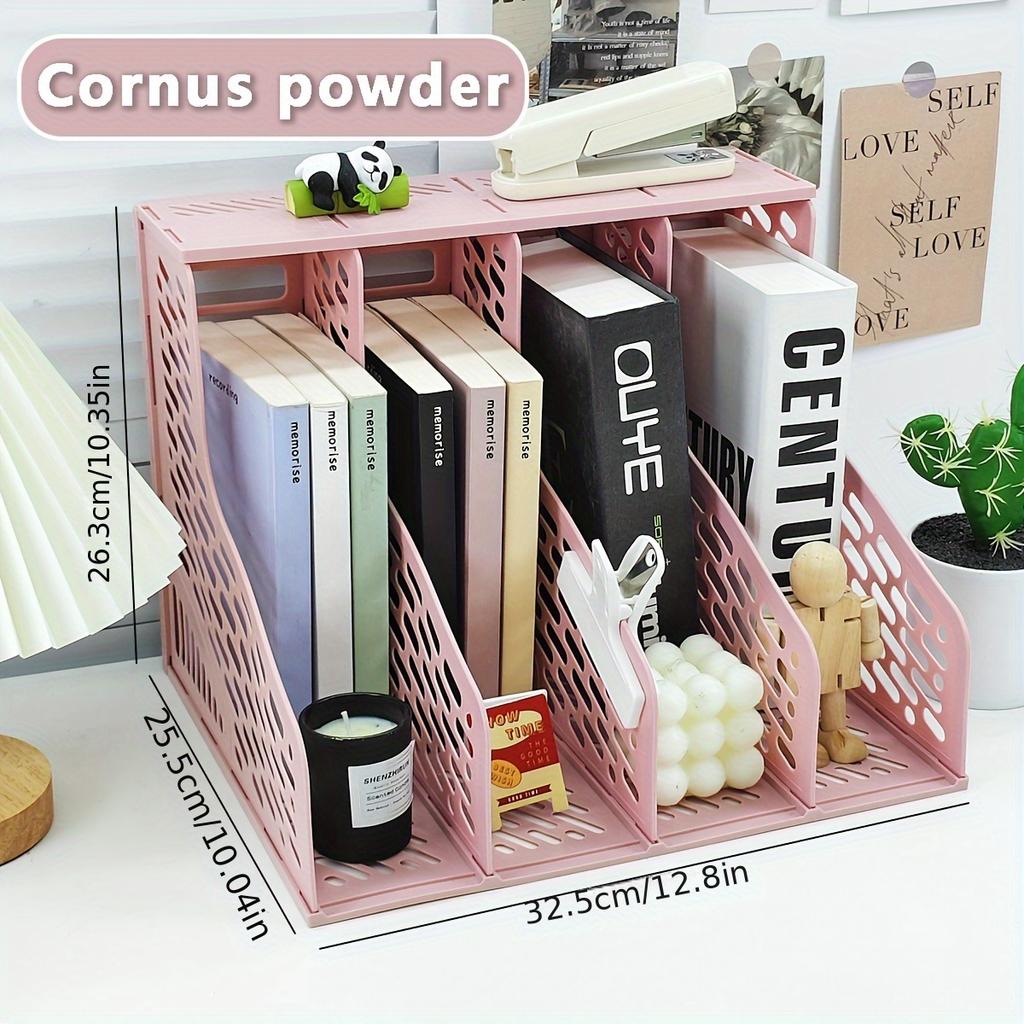 Creative Four-Section Desktop File Organizer, A4 Document Holder, Bookend Pen Holder, Office File Storage and Sorting Rack
