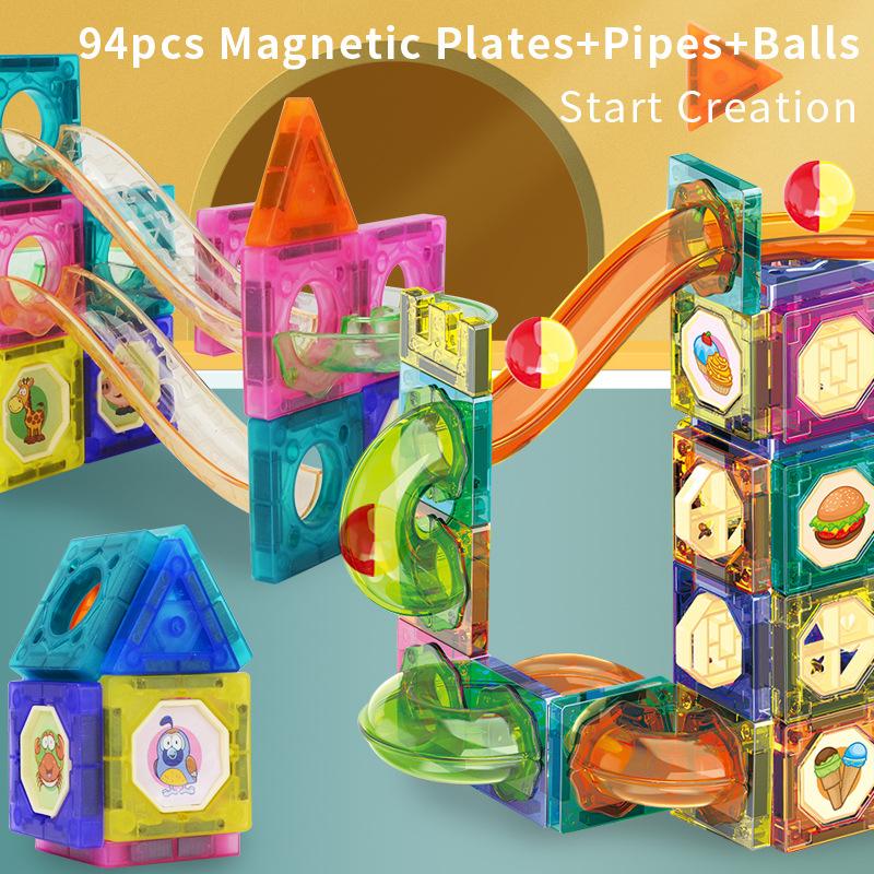 Color Diy Puzzle Assembly Magnetic Sheet, Pipe Building Block Slide Ball Children'S Toy Track Building Block