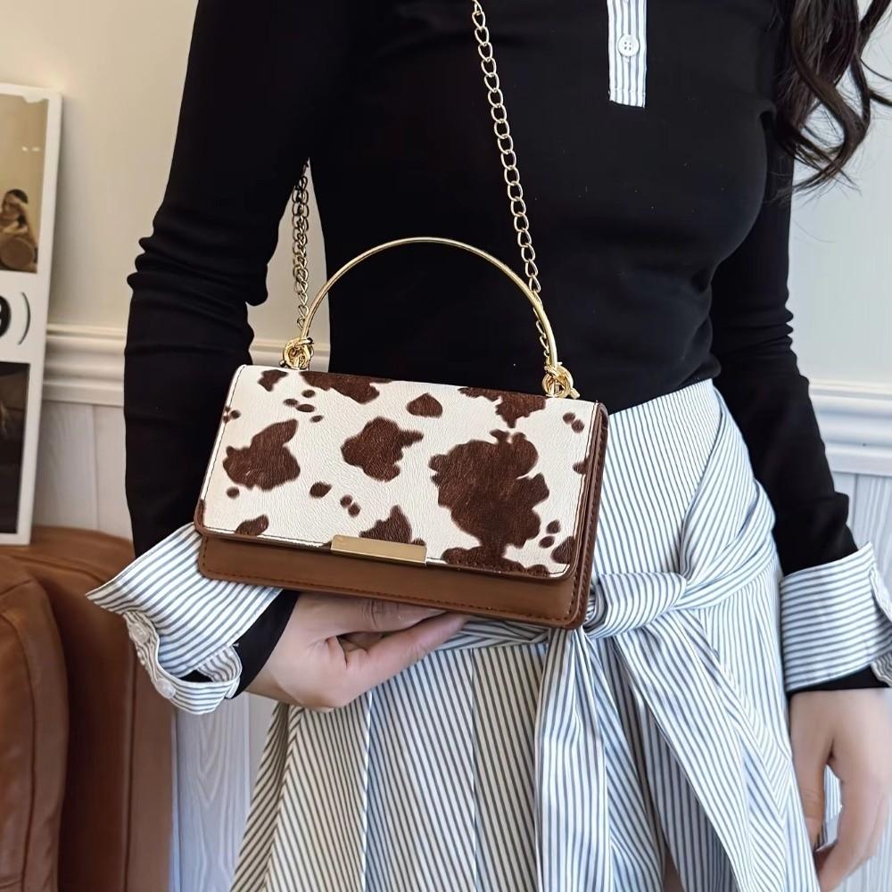 Summer Cow Print Ladies' Crossbody Bag Large Capacity PU Shoulder Bag with Detachable Chain Hand-held Underarm Handbag Tote Bag
