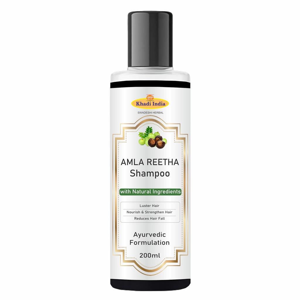 Khadi Amla Reetha Shampoo - 100% Natural Herbal Cleanser for Hair Strength & Shine - Sulfate-Free, Paraben-Free - Controls Hair Fall & Promotes Gro