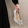 [Spot] Silver bow high heels women's 2025 new pointed stiletto crystal wedding shoes Xiuhe wedding dress