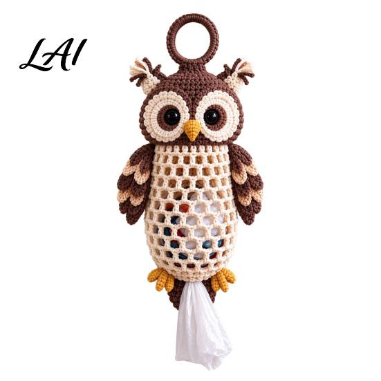Seasonal Craft Kits Crochet Animal Bag Holder DIY Kit Hanging Plastic Make Easy Patterns Cute Raccoon Highland Cow Organizer for Home Kitchen Decor,