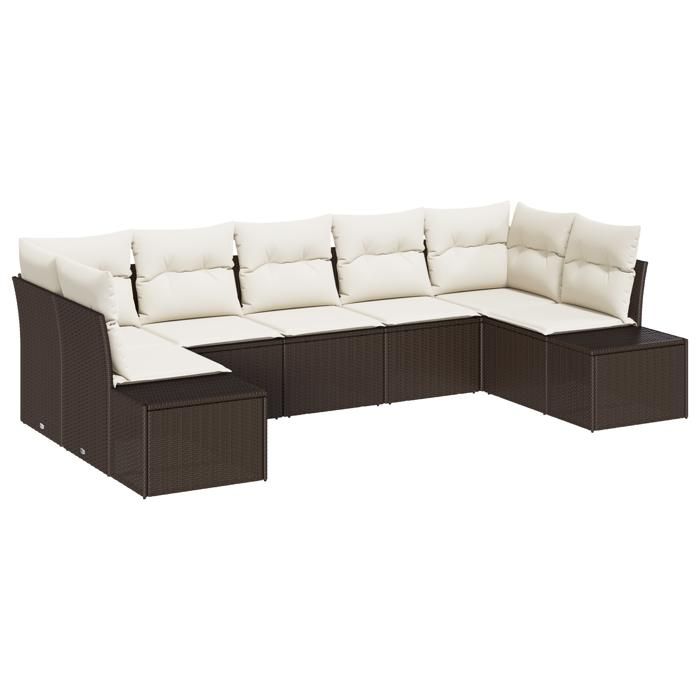 VidaXL Ensemble de canapé de jardin 7 pièces avec coussins Marron Poly Rotin 3347208