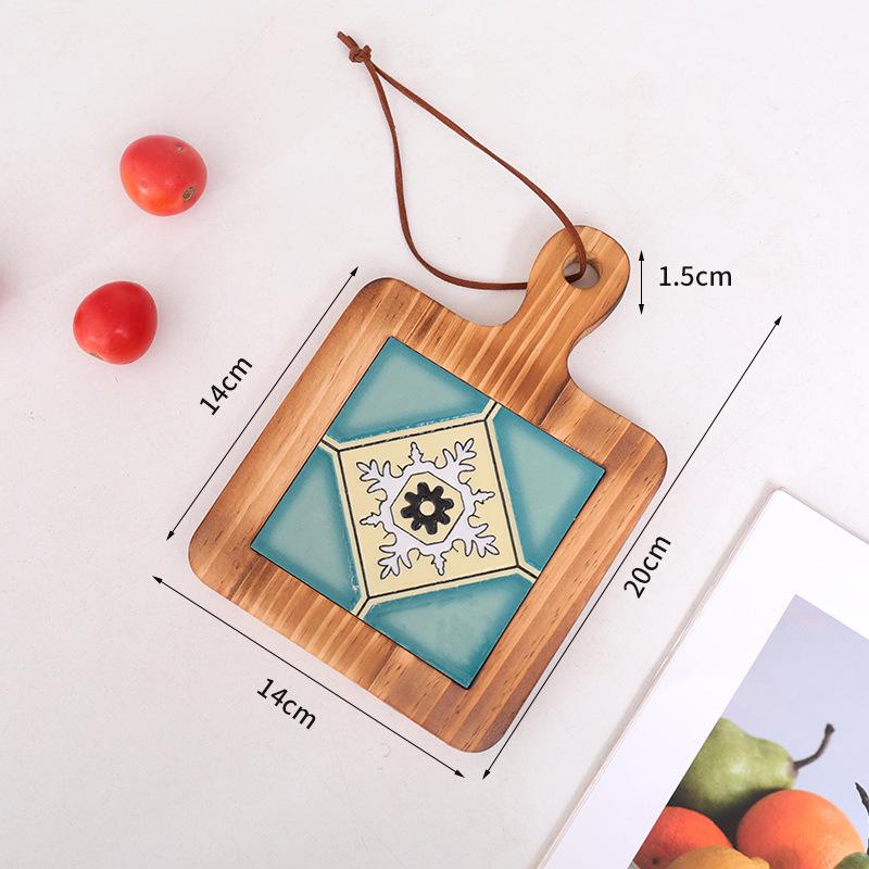 Retro Insulated Wooden Placemat for Pots and Plates, Flower Tile Design