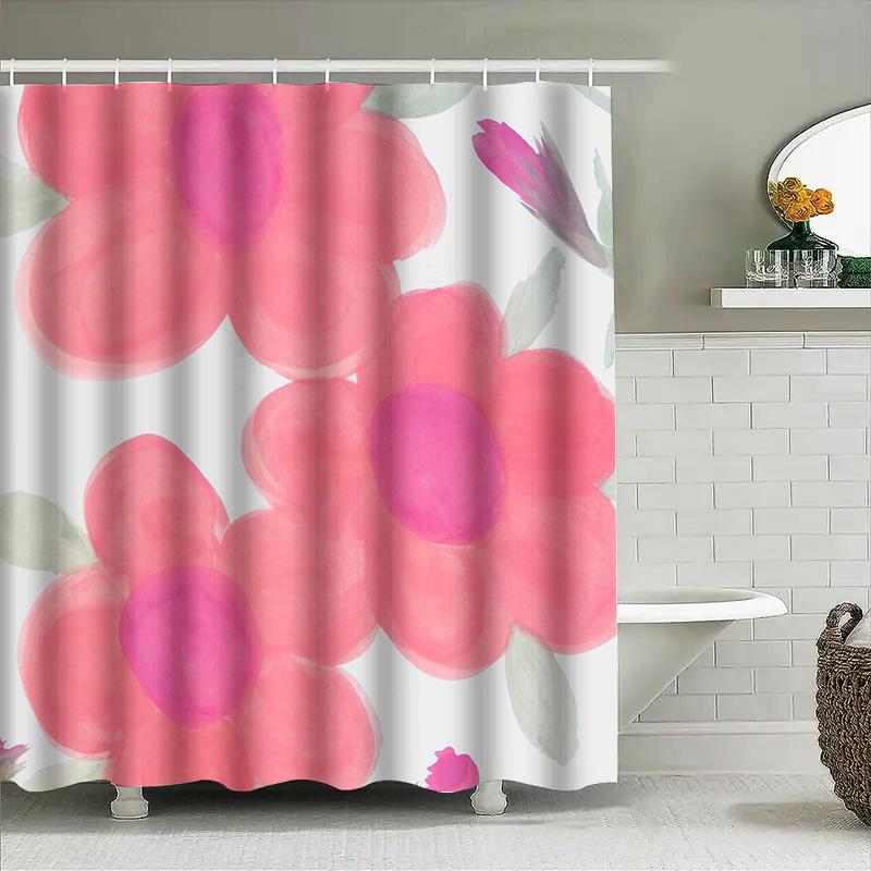 Watercolor Floral Shower Curtain Pink White Flower Decor Modern Bathtub Fabric Privacy Shower Panel Home Bathroom Accessories Wo
