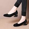 French new autumn retro comfortable outer wear single shoes woven pattern light mouth middle heel shoes