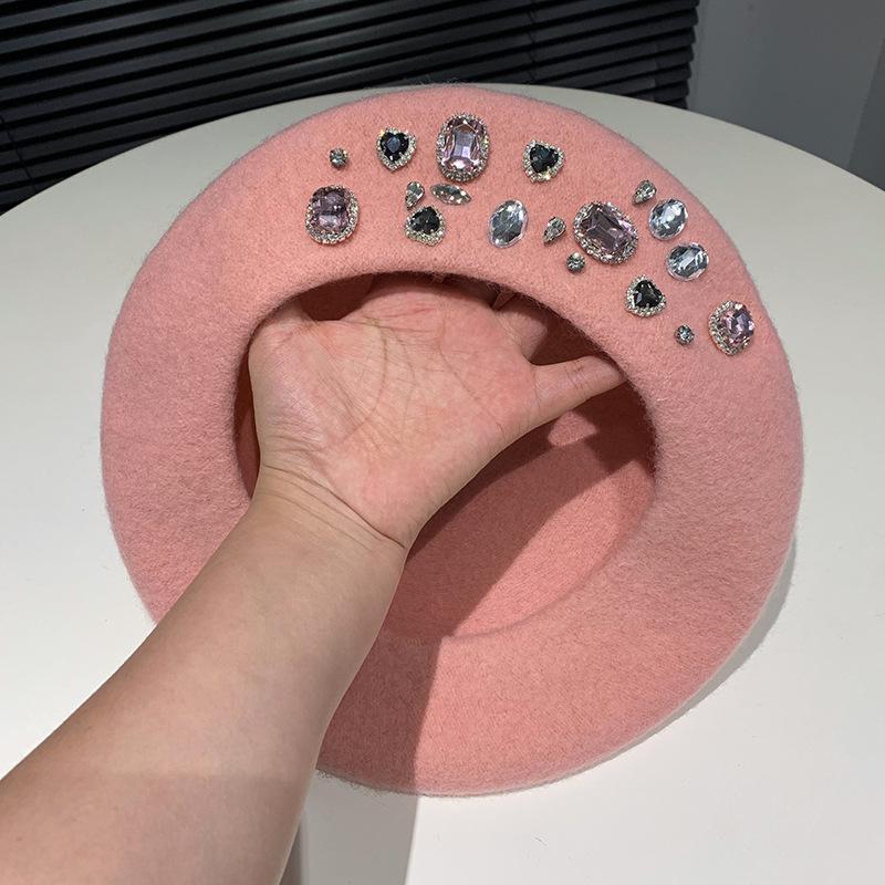 2026 Berets Women Hat Brimless Stretchy Comfortable Rhinestone Y2K Cap Autumn Female Flat Color Cotton