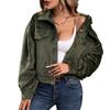 Casual Trend Versatile Autumn and Winter Warm Plush Casual Solid Color Women's Green Jacket
