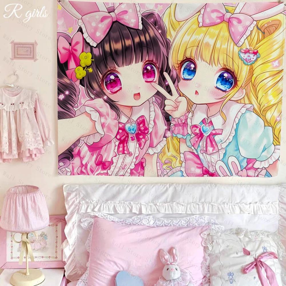 

Kawaii Pink Anime Cat Girl Tapestry Cute Wall Hanging for Teen Girls Bedroom Tapestry Aesthetic Dorm Decor Kawaii Room Backdrop 74x94cm(29x37in)