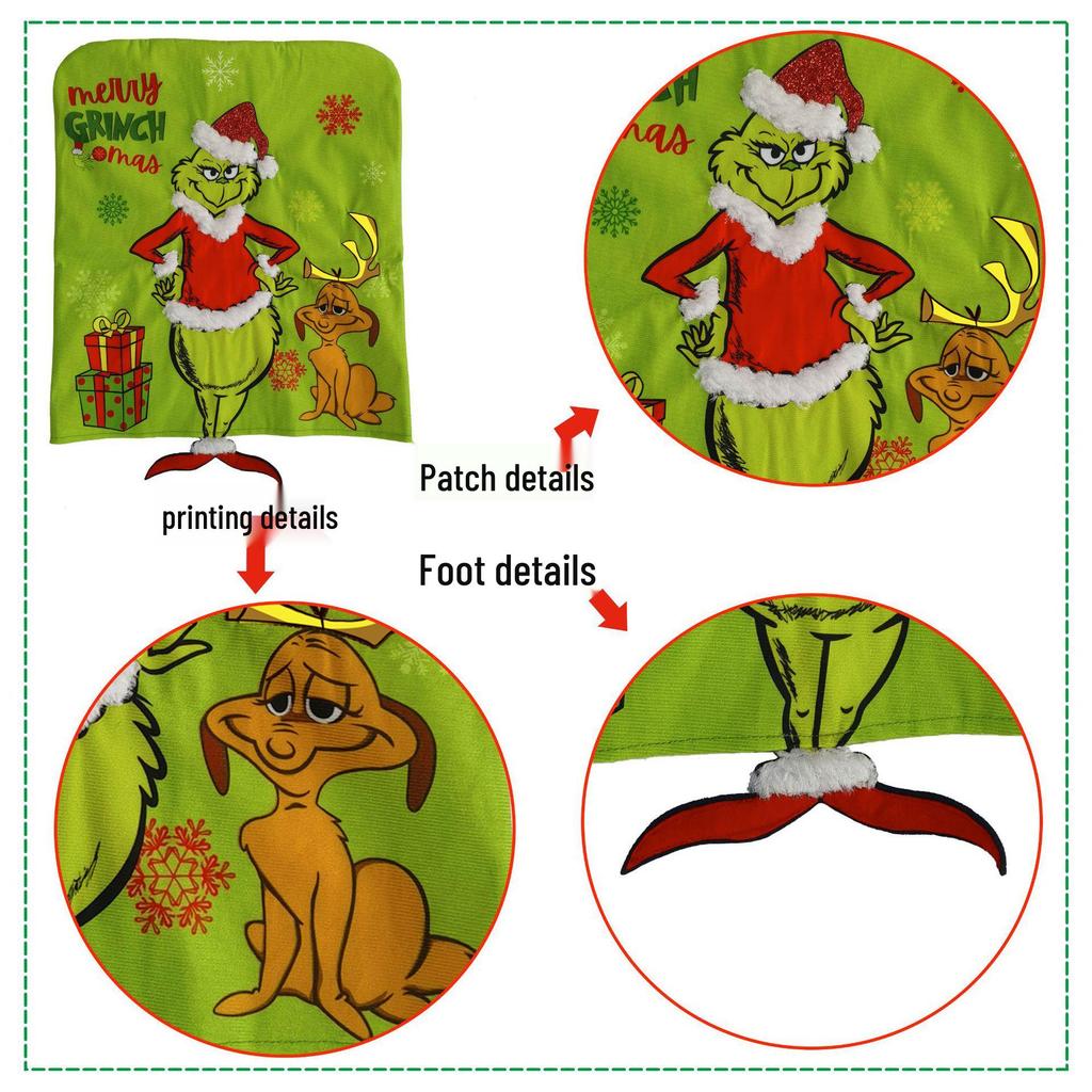 Grinch Chair Back Covers: Christmas Table Decorations Set