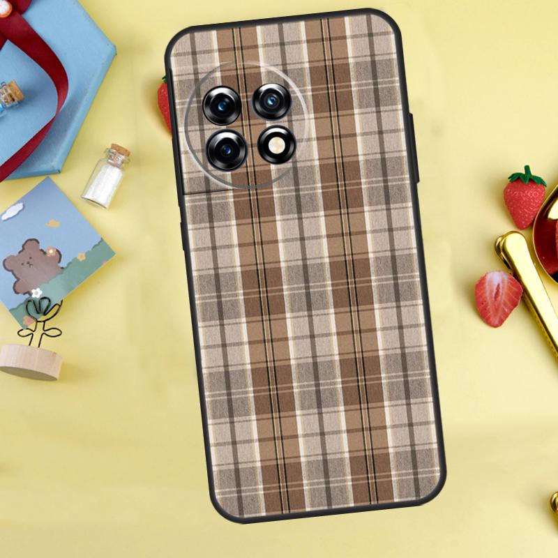 Brown Plaid Cover For OnePlus 8T 10T 13 13R 12 12R 11 10 Pro OnePlus Nord CE 4 2 3 Lite N30 N20 N10 Case
