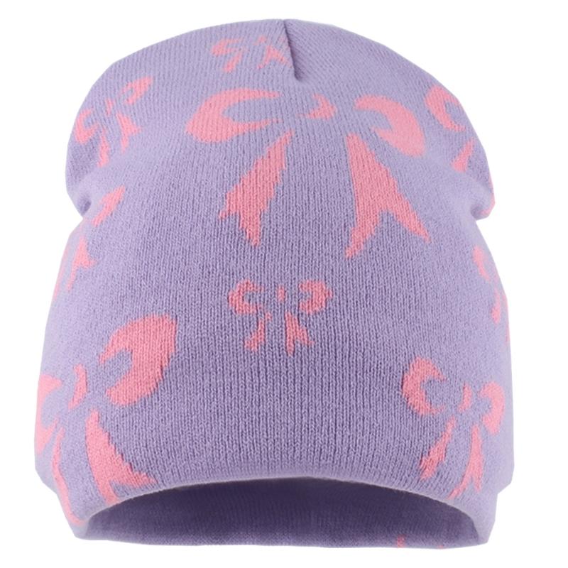 Handcrochet Bowknot Pattern Hat for Adult Unisex Casual Wear Beanies Hat Shopping Hiphop Skull Caps Eye Catching Headwear фиолетовый