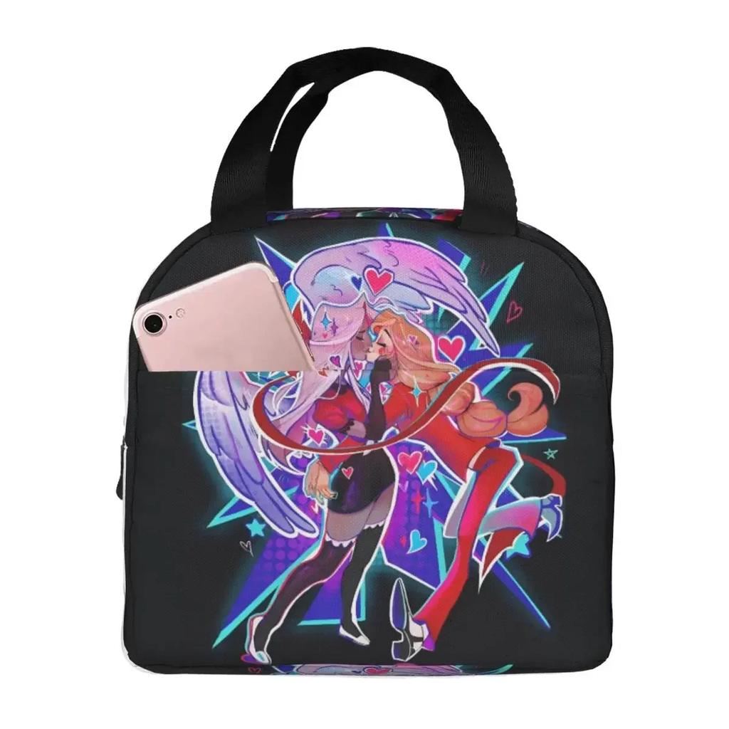 Charlie And Vaggie Valentines Hazbin Hotels Insulated Lunch Bag for Office Cooler Thermal Food Box Tote Lunch Boxes Container