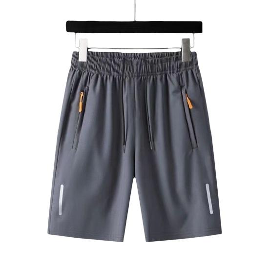 Men Sport Shorts Solid Color Straight Elastic Waist Casual Daily Wear Plus Size Zipper Pockets Retro Thin Knee Length Summer Shorts Men Clothes
