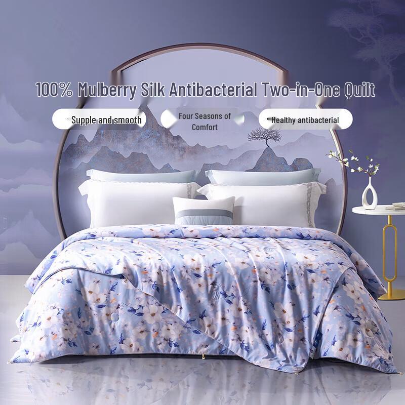FUANNA All-Season 100% Mulberry Silk Antibacterial Convertible Duvet