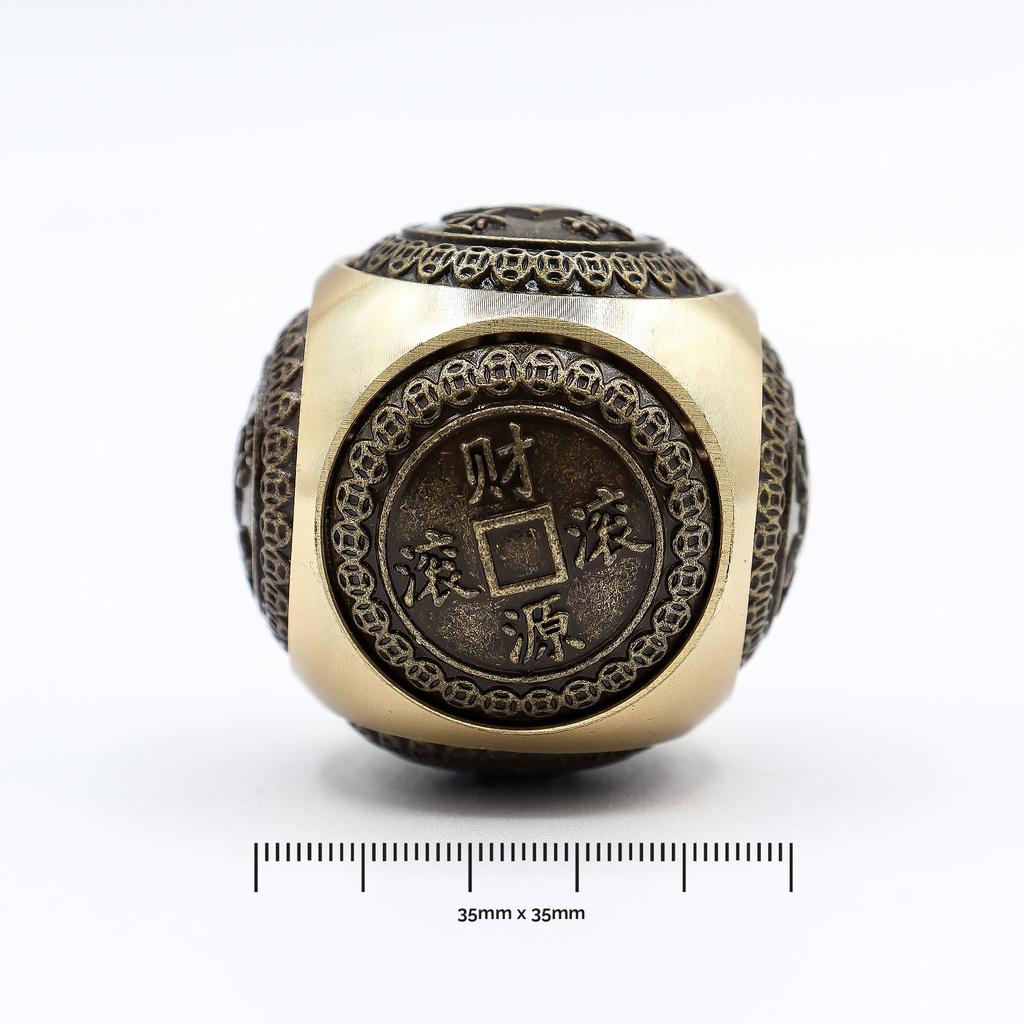 Rounded Brushed Brass Feng Shui Prosperity Coin Dice