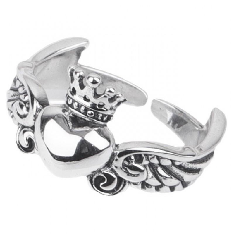 Adjustable Sterling Vintage Heart Wing Ring Men Women Minimalist Retro Boho Jewelry