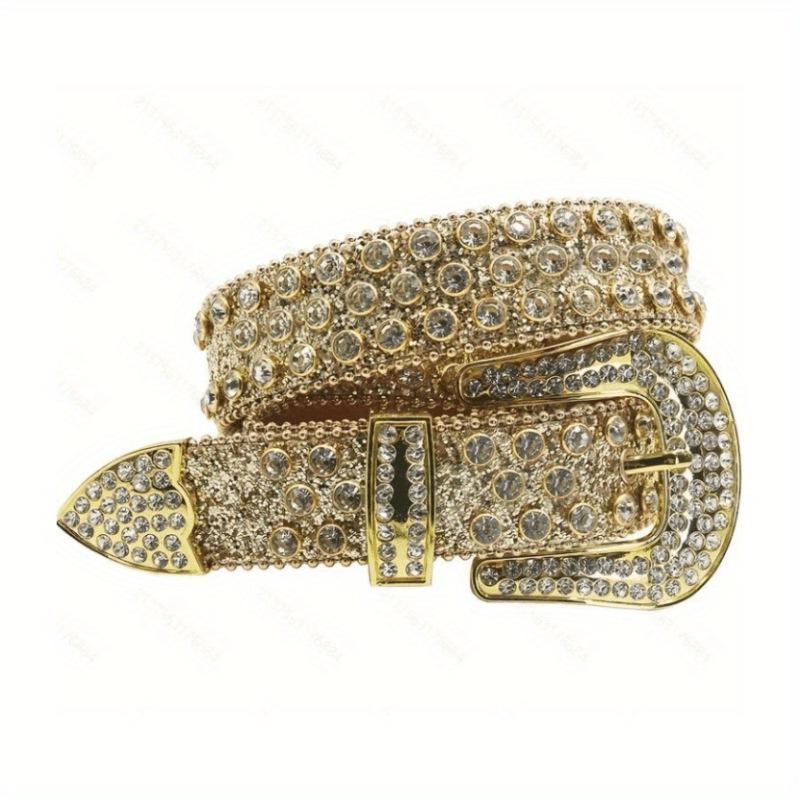 Vintage Rhinestone Sparkly Punk Belt with High-End Pin Buckle